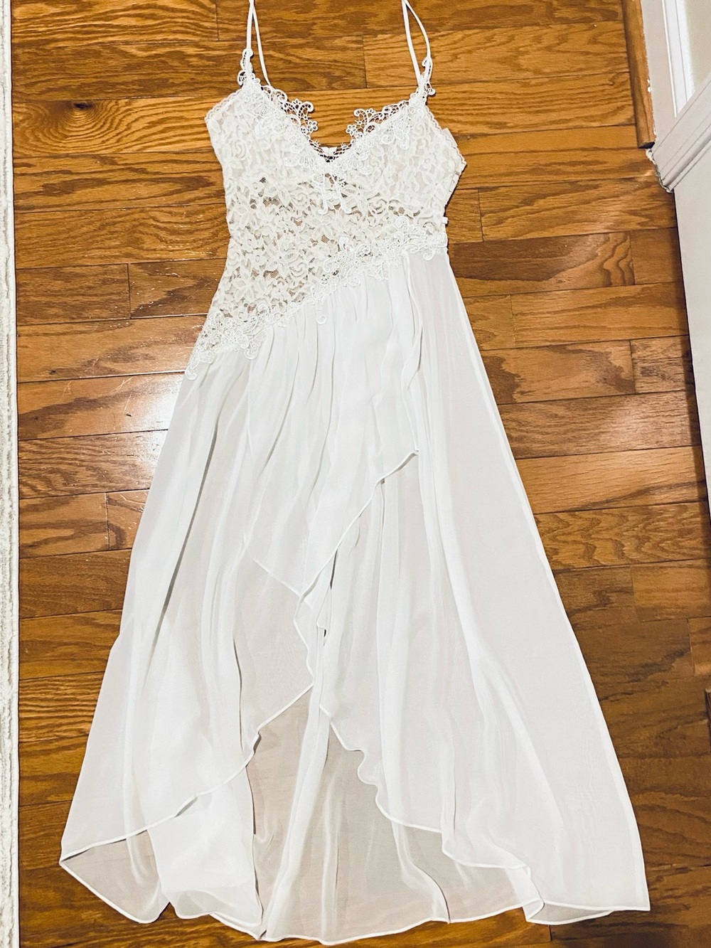 Vtg Jonquil by Diane Samandi Elegant White Lace Bodice Chiffon Slip Dress Small